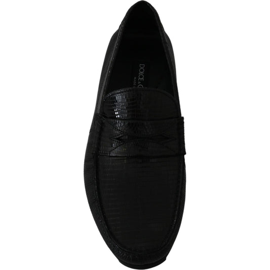 Dolce & Gabbana Exquisite Black Lizard Leather Loafers Dolce & Gabbana