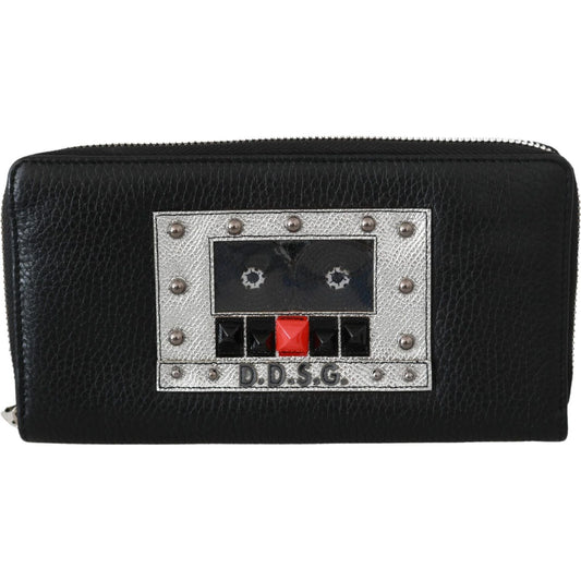 Elegant Black Leather Zip Continental Wallet