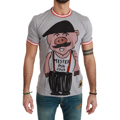 Dolce & Gabbana Gray Cotton Top 2019 Year of the Pig T-shirt