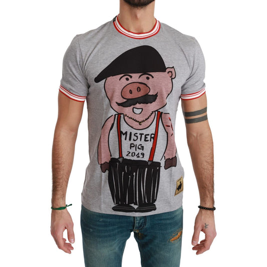 Chic Gray Cotton T-Shirt with Year of the Pig Motive