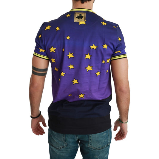 Purple Cotton Round Neck T-Shirt with Pig Motif