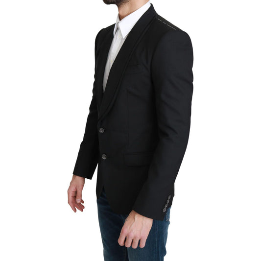 Elegant Black Virgin Wool Formal Blazer