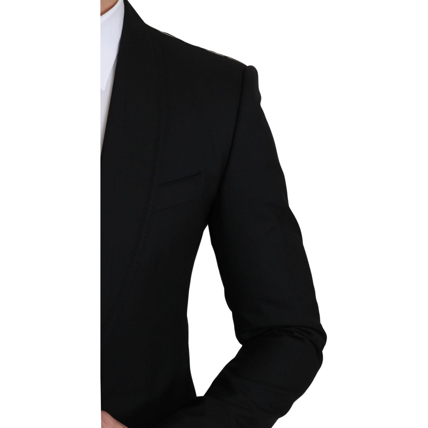 Elegant Black Virgin Wool Formal Blazer