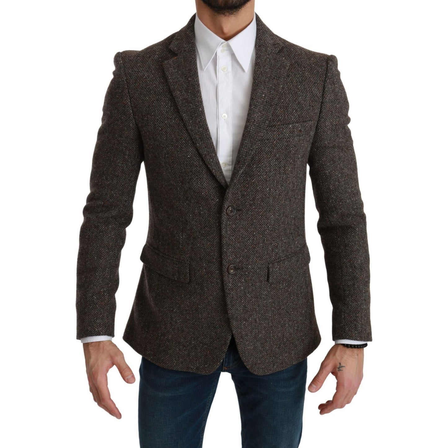 Elegant Brown Slim Fit Wool Blend Blazer