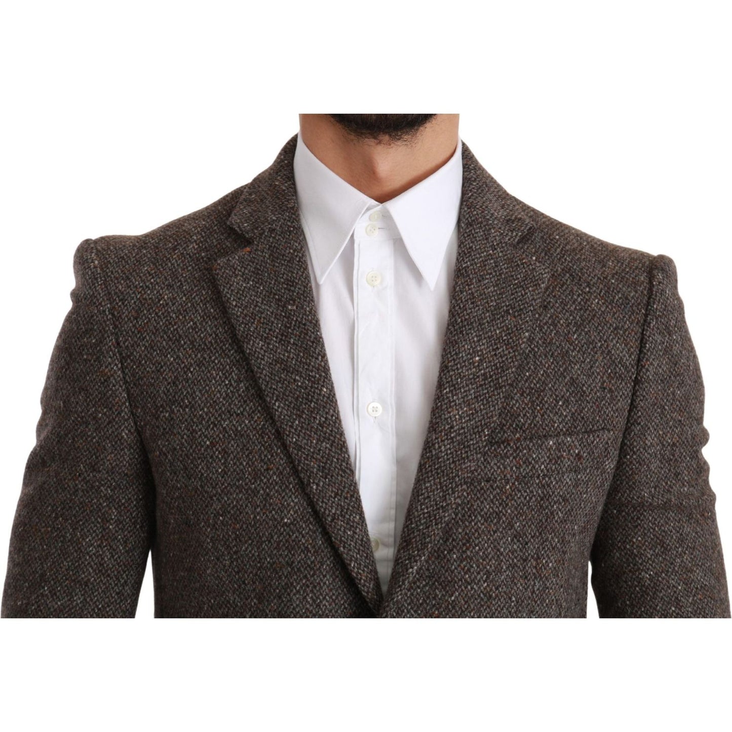 Elegant Brown Slim Fit Wool Blend Blazer