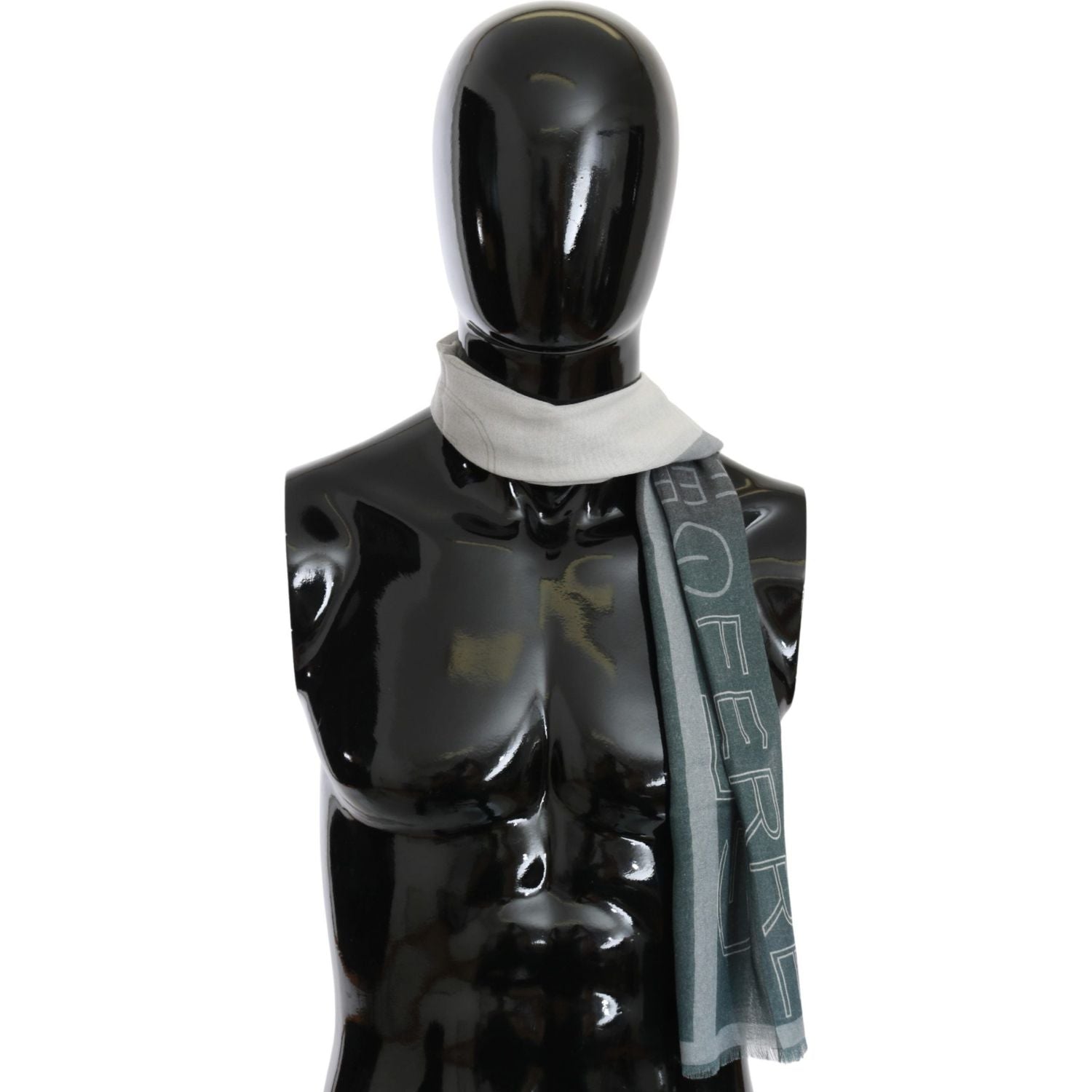 GF Ferre Gray Wool Viscose Foulard Patterned Branded Scarf