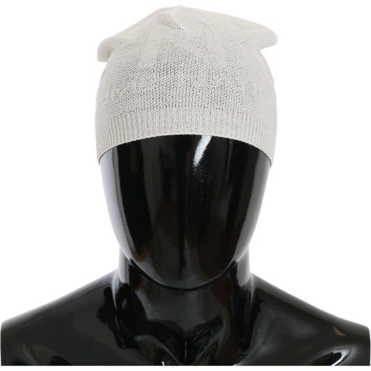 Elegant White Wool Blend Beanie Hat