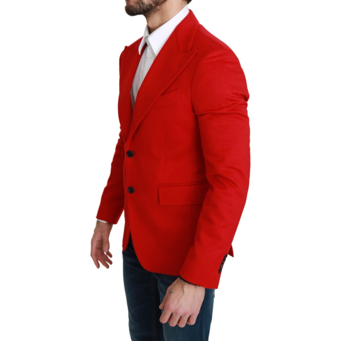 Elegant Red Cashmere Slim Fit Blazer