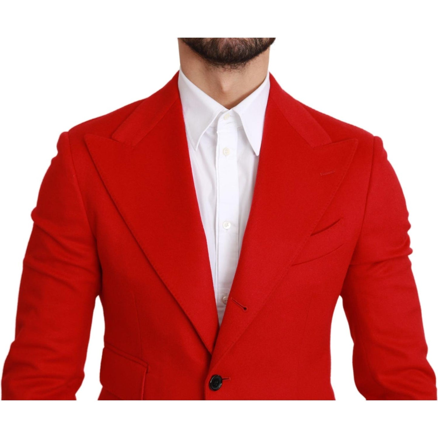 Elegant Red Cashmere Slim Fit Blazer