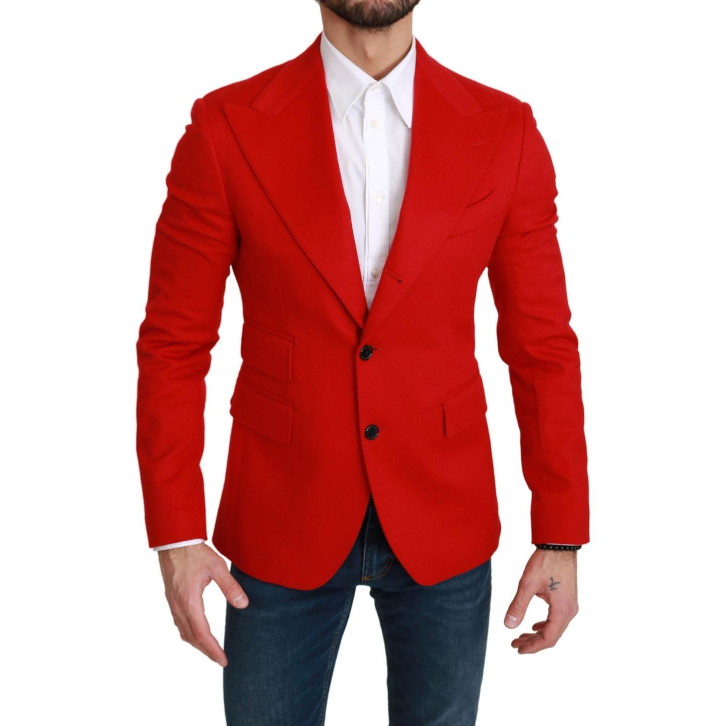 Elegant Red Cashmere Slim Fit Blazer