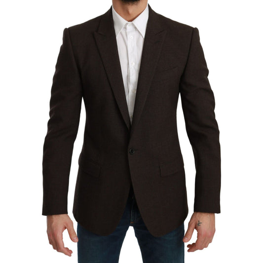 Elegant Brown Virgin Wool Martini Blazer