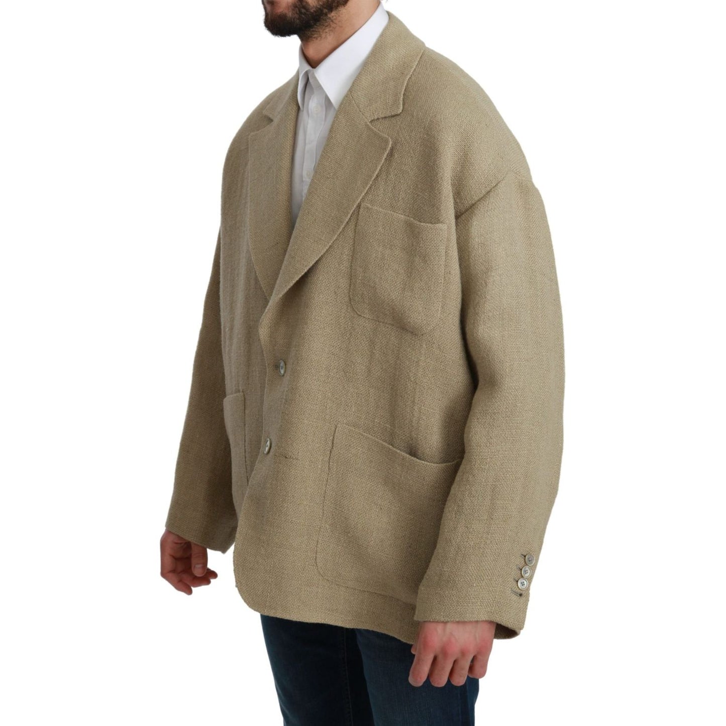 Chic Beige Jute Single-Breasted Blazer