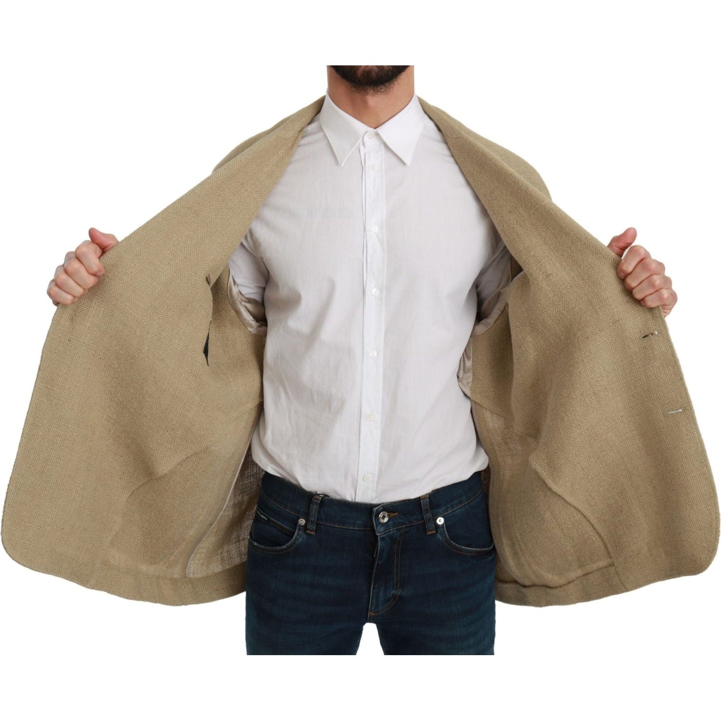 Chic Beige Jute Single-Breasted Blazer