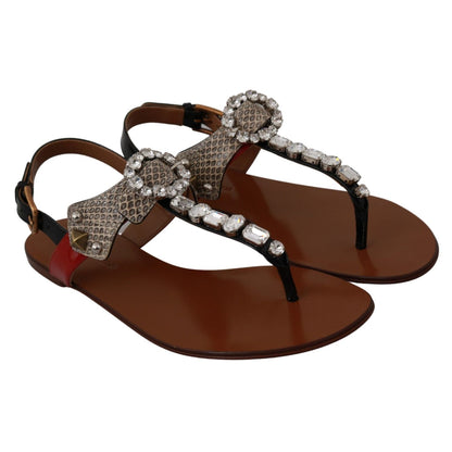 Dolce & Gabbana Leather Ayers Crystal Sandals Flip Flops Shoes
