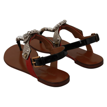Dolce & Gabbana Leather Ayers Crystal Sandals Flip Flops Shoes