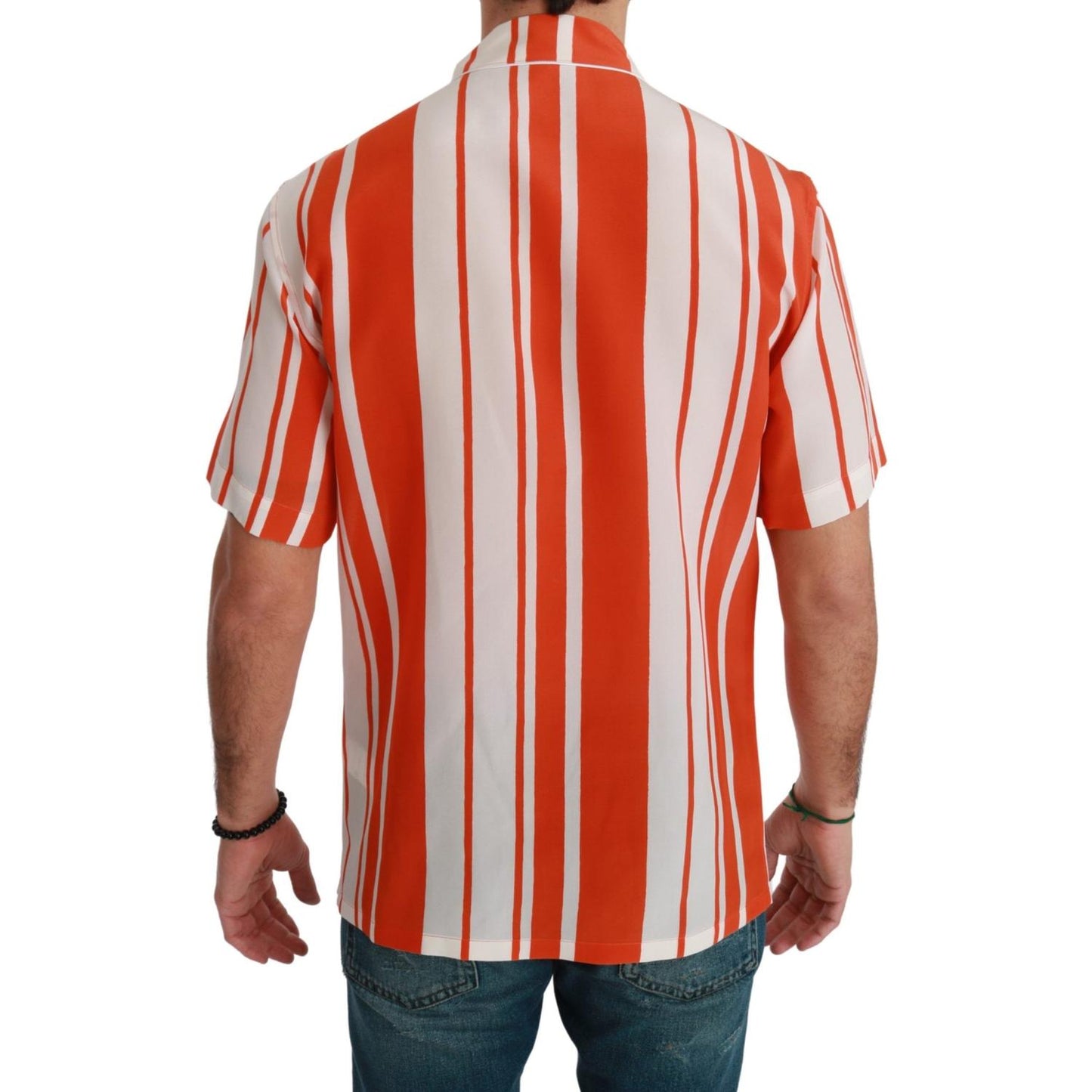 Elegant Striped Silk Shirt - White & Orange