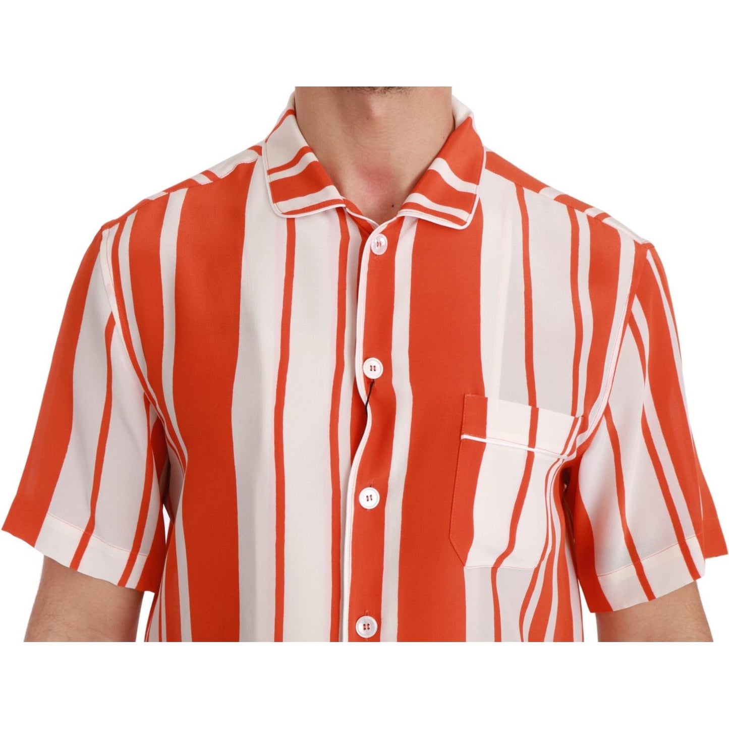 Elegant Striped Silk Shirt - White & Orange