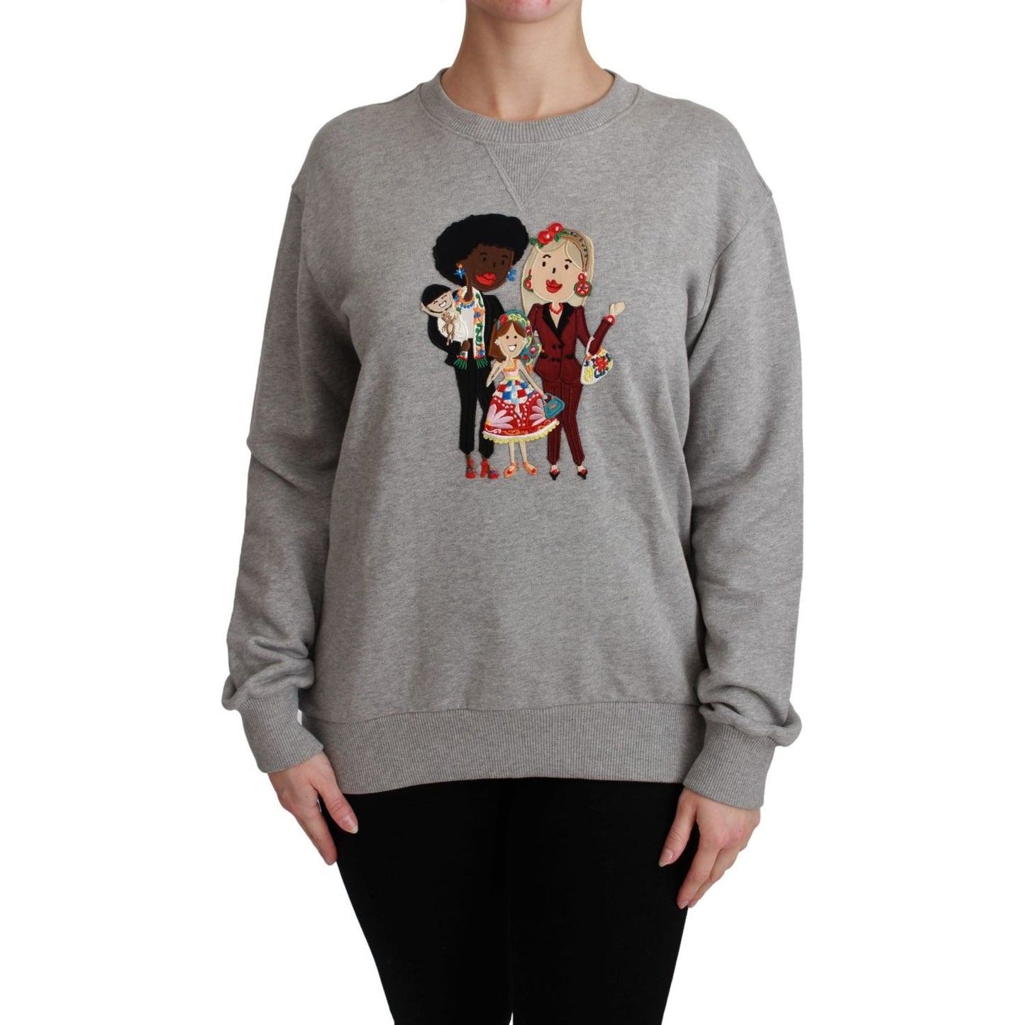 Elegant Multicolor Embroidered Crew-neck Sweater