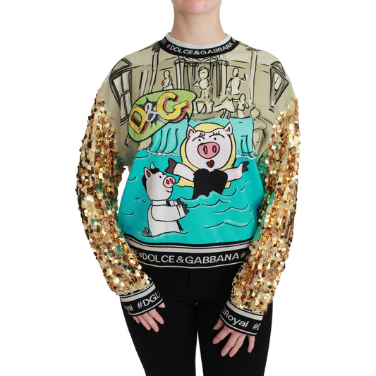 Chic Multicolor Motive Sequined Sweater