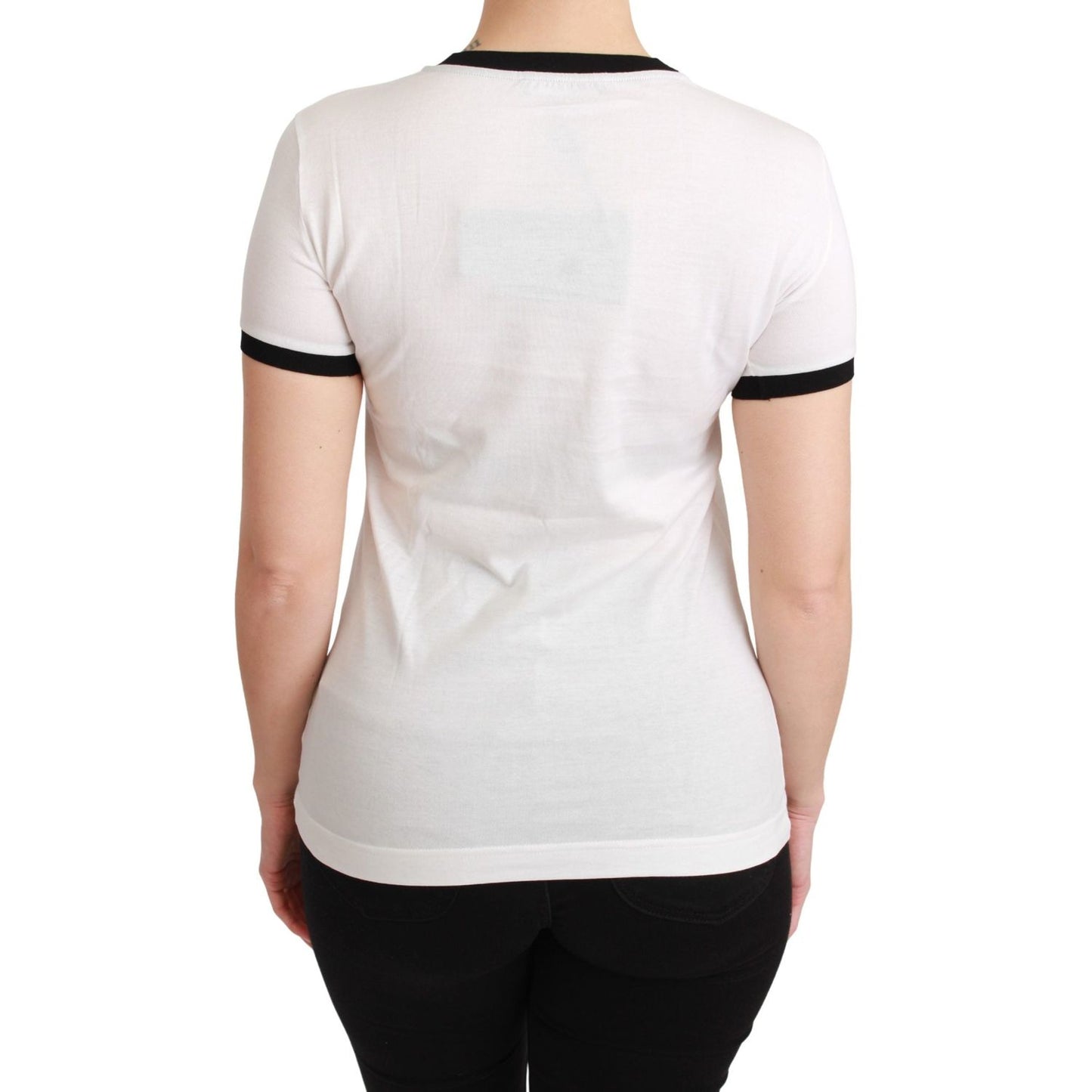 Elegant White Cotton Crewneck Tee with Motive