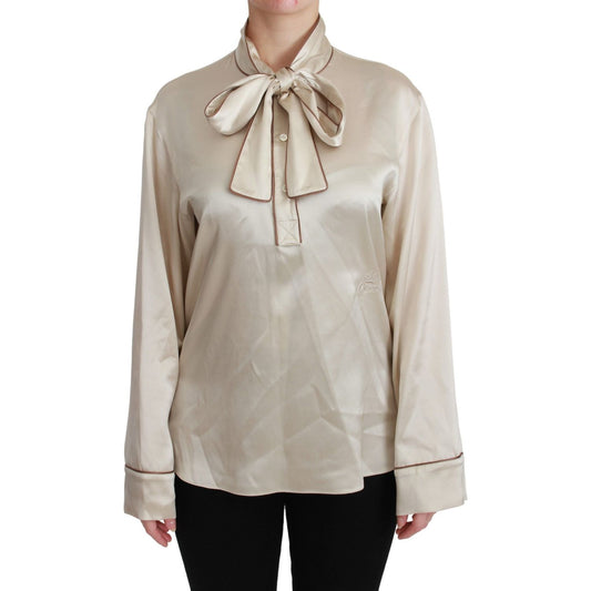 Elegant Beige Silk Satin Blouse with QUEEN Embroidery