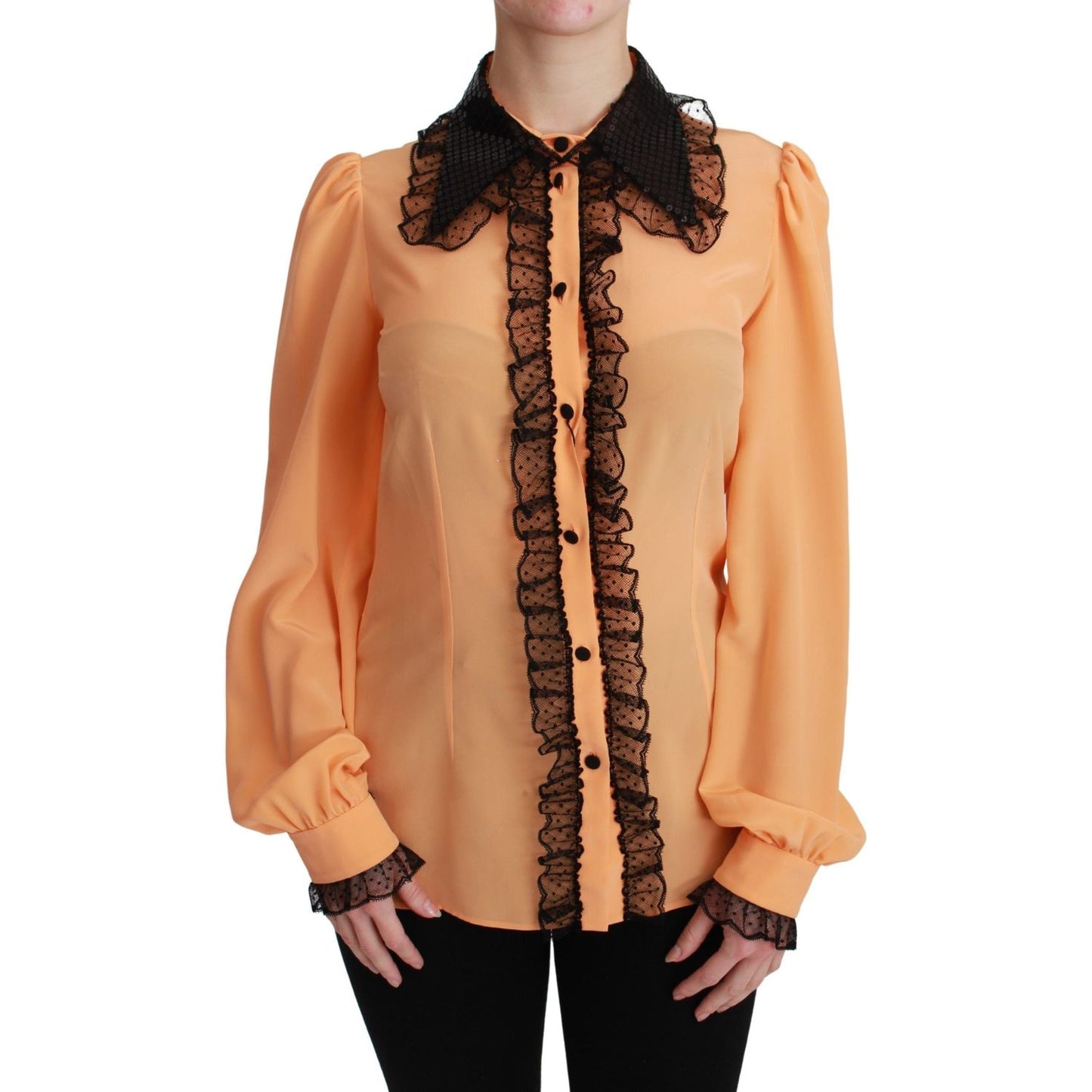 Silk Blend Yellow Blouse with Sequined Collar