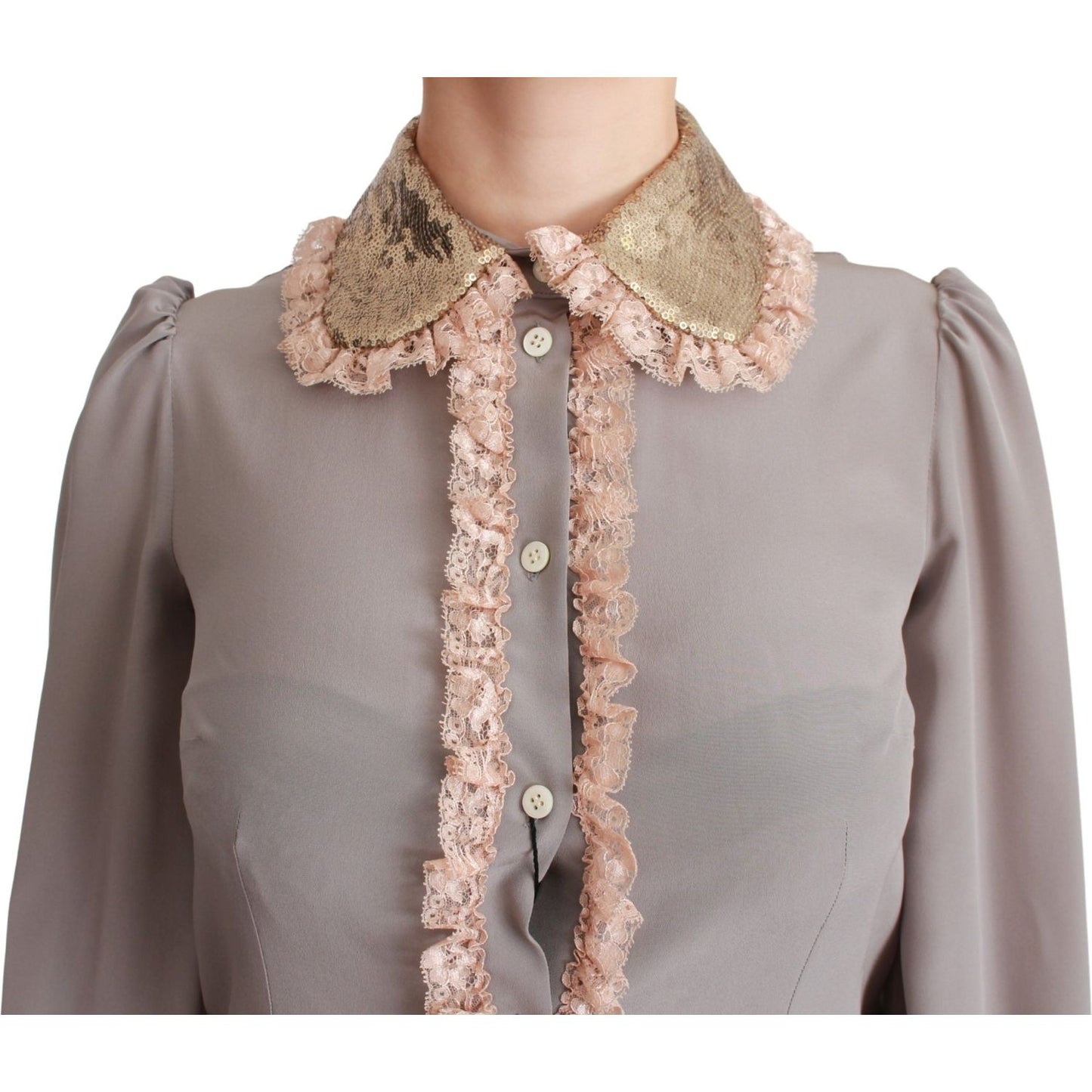 Elegant Silk Blend Sequin Collar Shirt