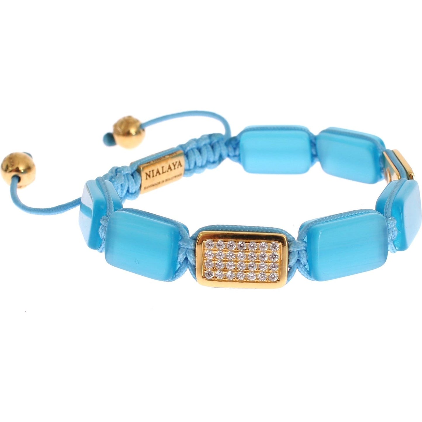Nialaya Elegant Blue Opal & Diamond-Studded Bracelet cz-opal-18k-gold-925-bracelet