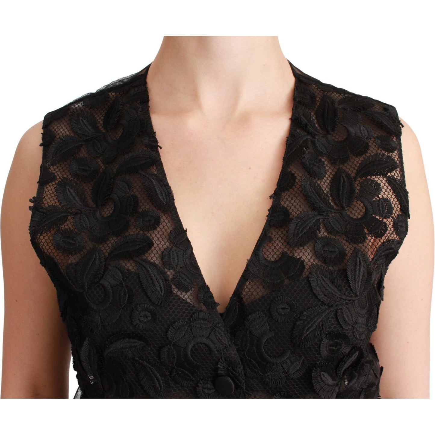 Elegant Floral Black Silk Blend Vest