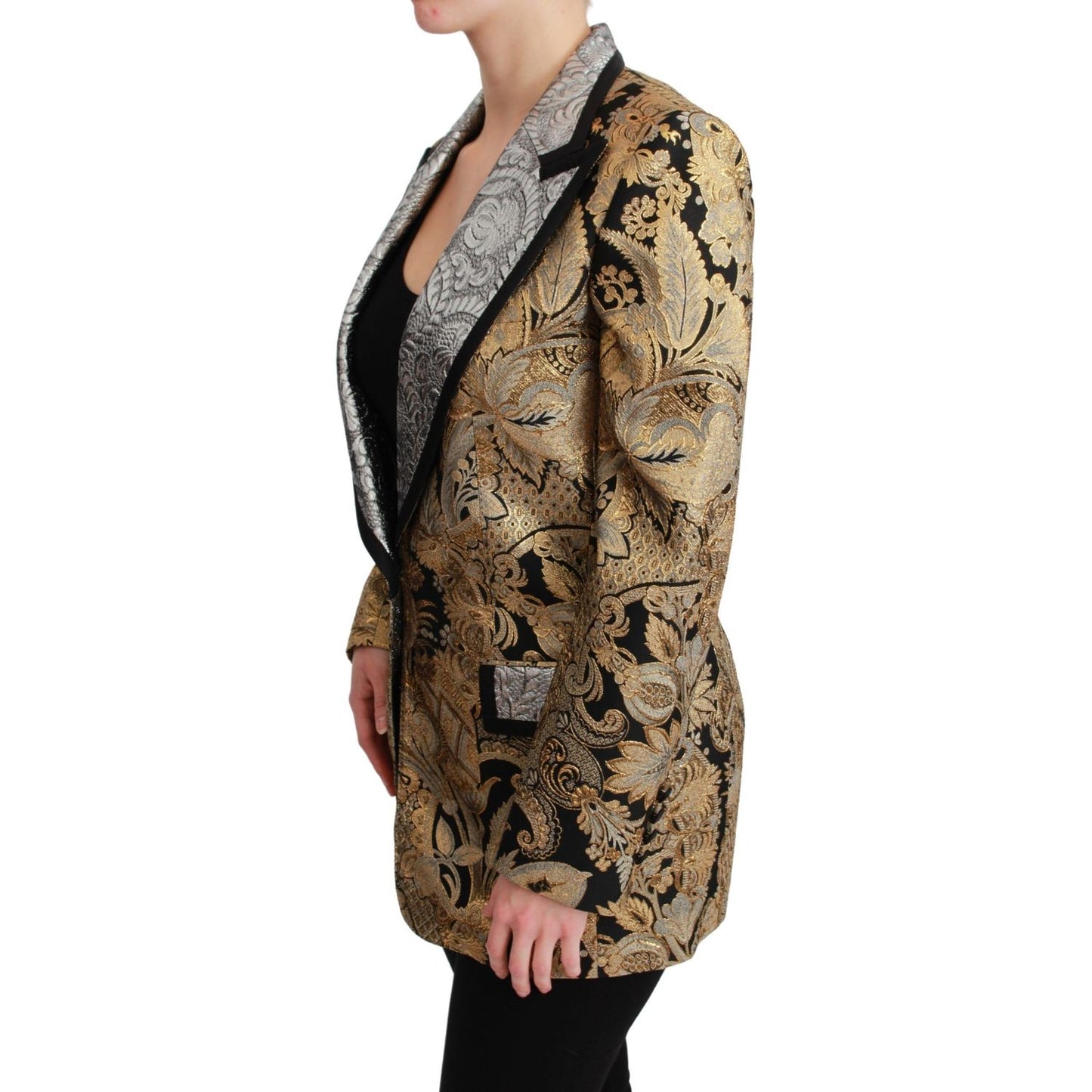 Elegant Gold Floral Jacquard Blazer