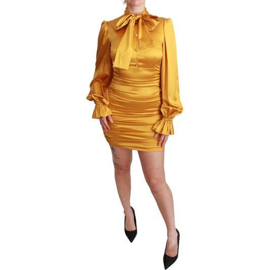 Radiant Yellow Silk Bodycon Mini Dress