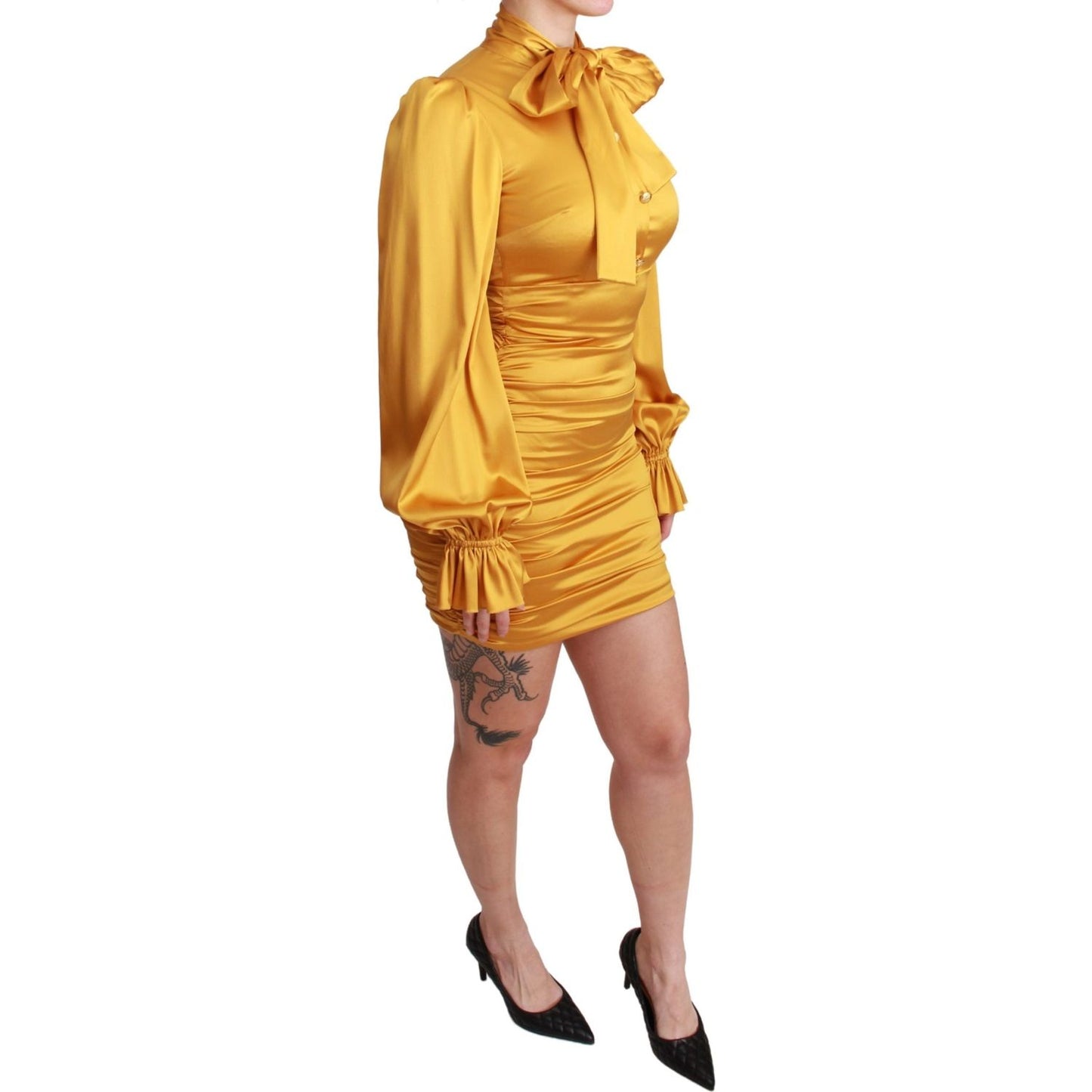 Radiant Yellow Silk Bodycon Mini Dress