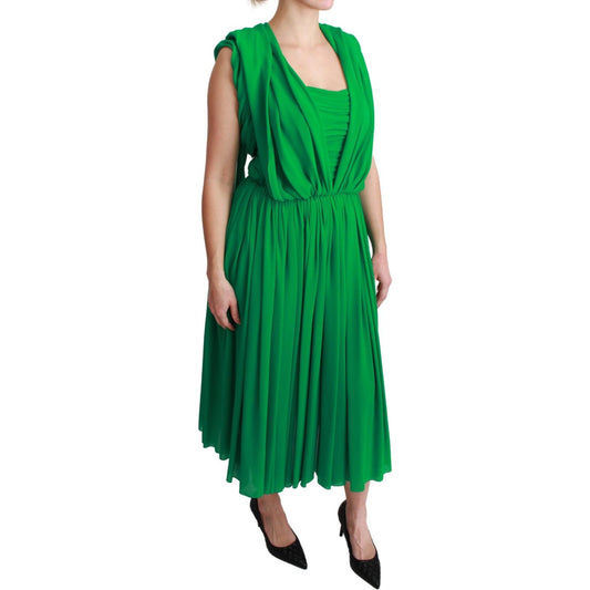 Elegant Sleeveless Pleated Silk Maxi Dress