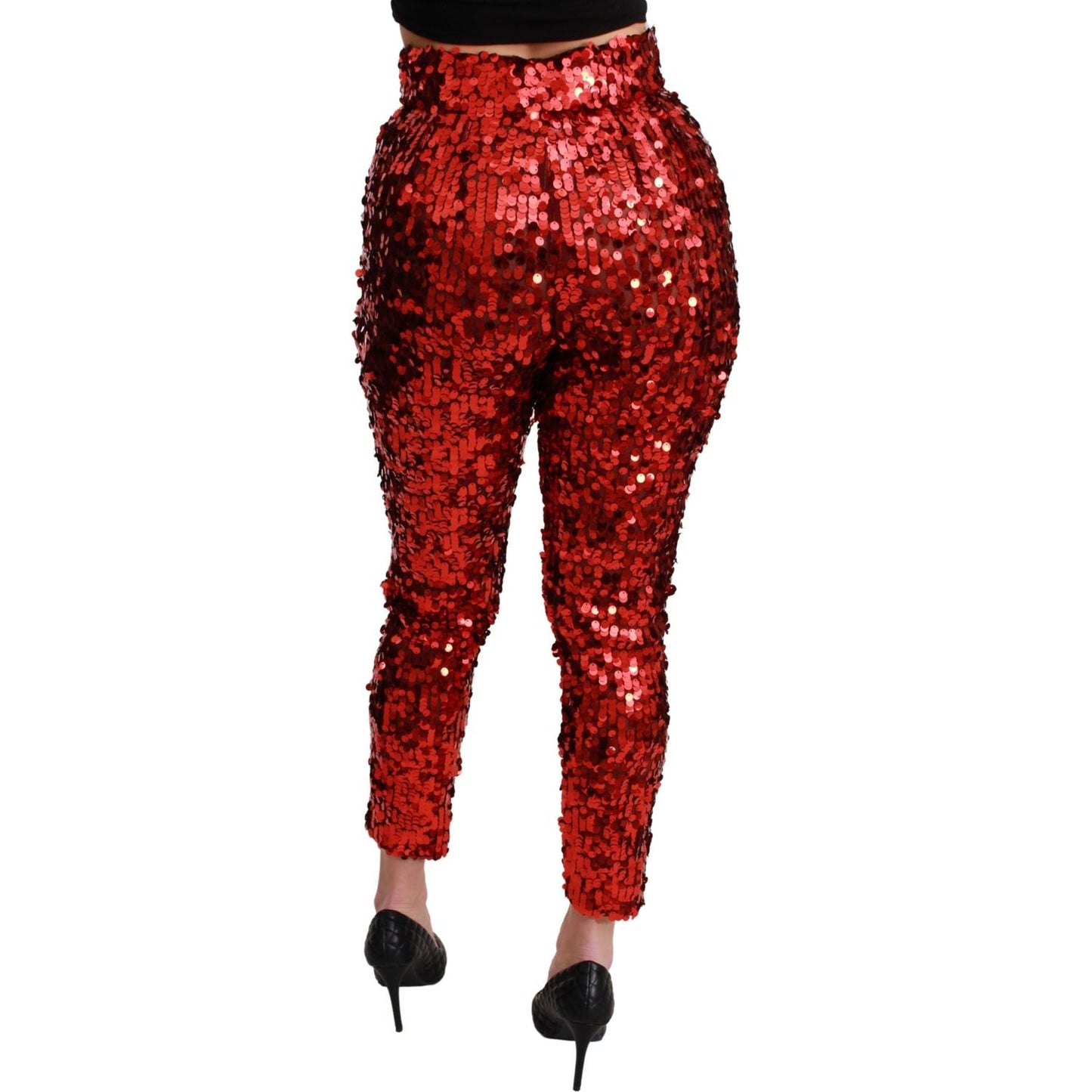 Elegant High-Waist Cropped Red Trousers