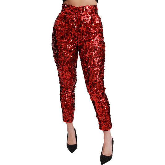 Elegant High-Waist Cropped Red Trousers