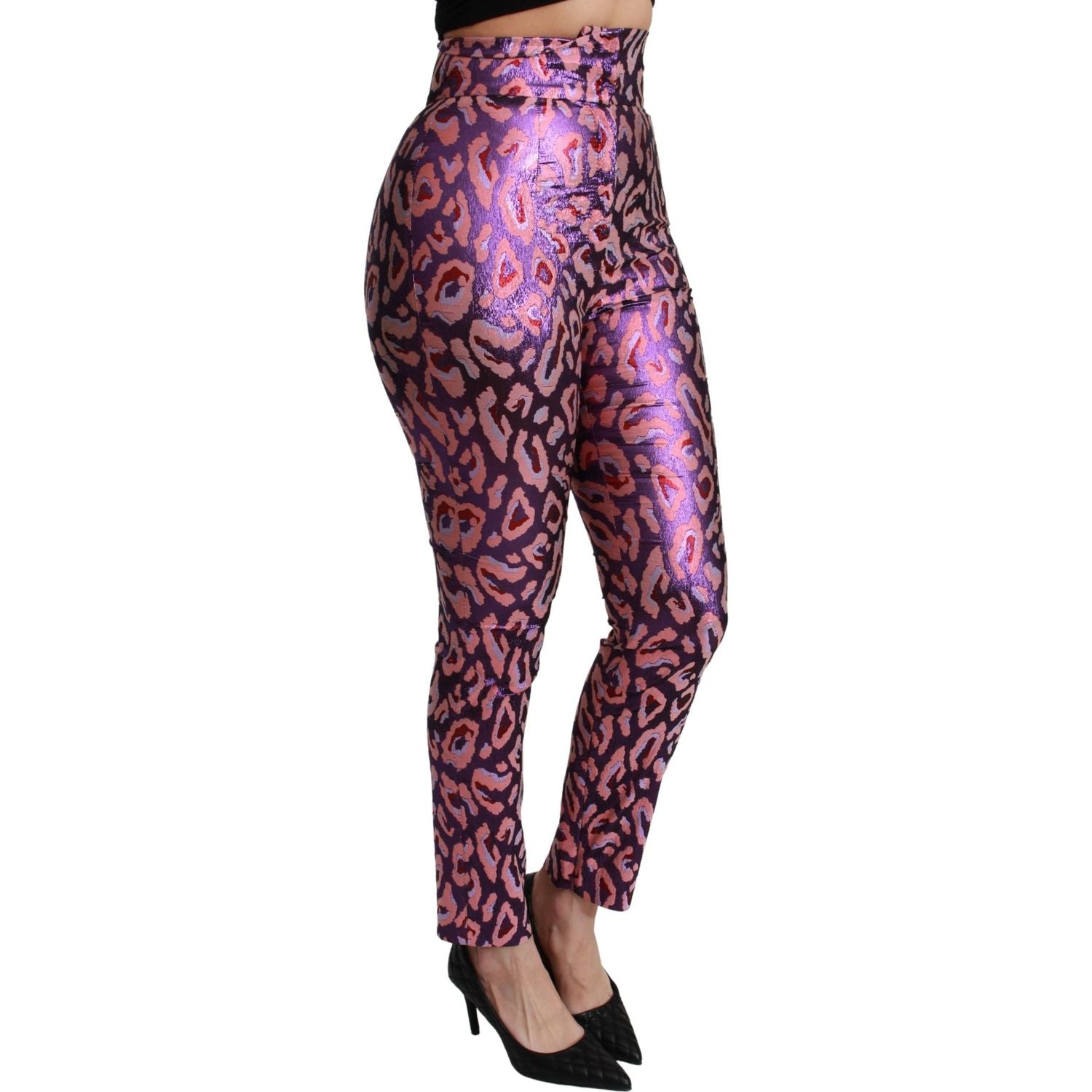 بنطلون دولتشي آند غابانا الأنيق القصير ذو الخصر العالي من مزيج الحرير