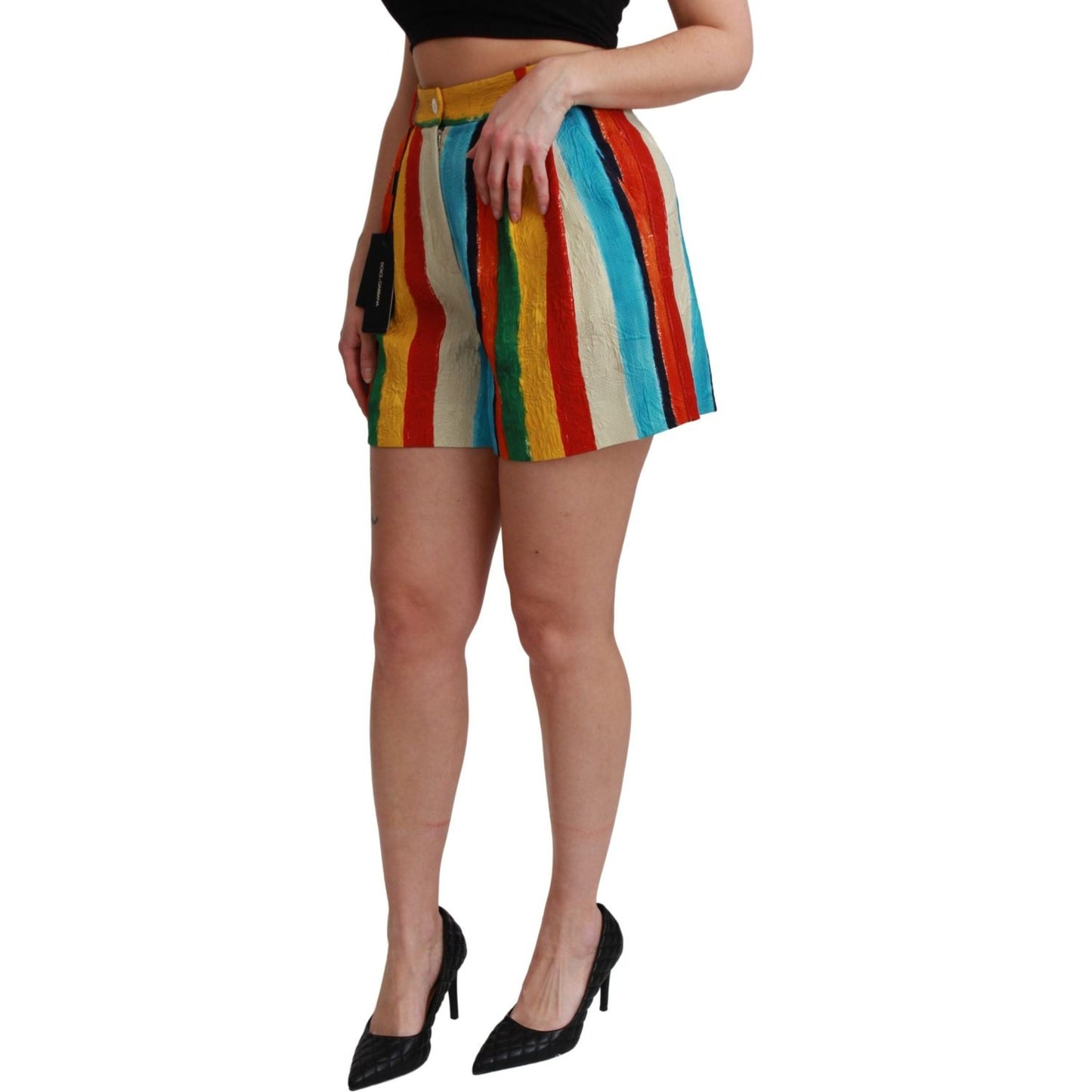 Multicolor Striped High-Waist Shorts