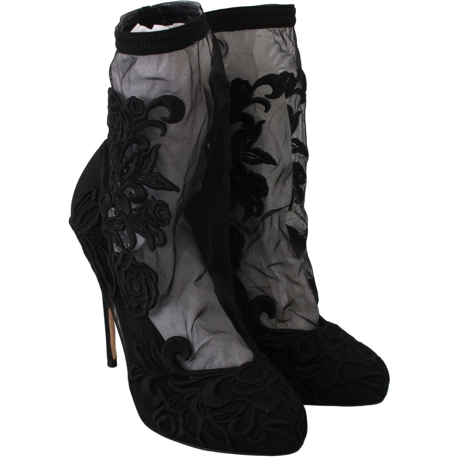 Dolce & Gabbana Black Roses Stilettos Booties Socks Shoes