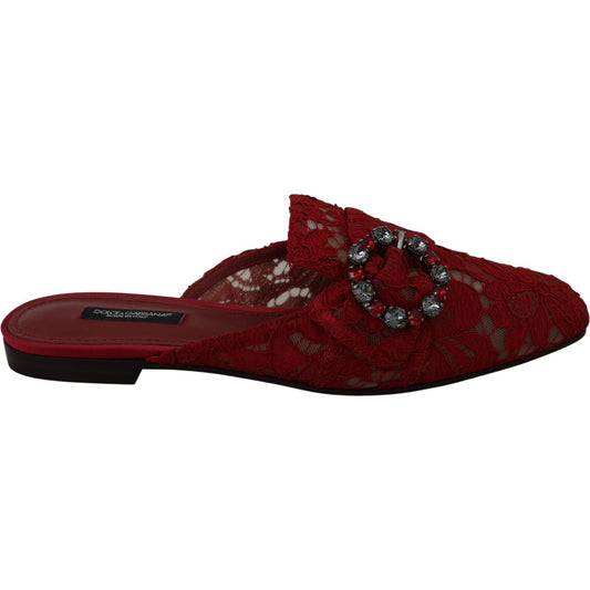 Radiant Red Slide Flats with Crystal Embellishments