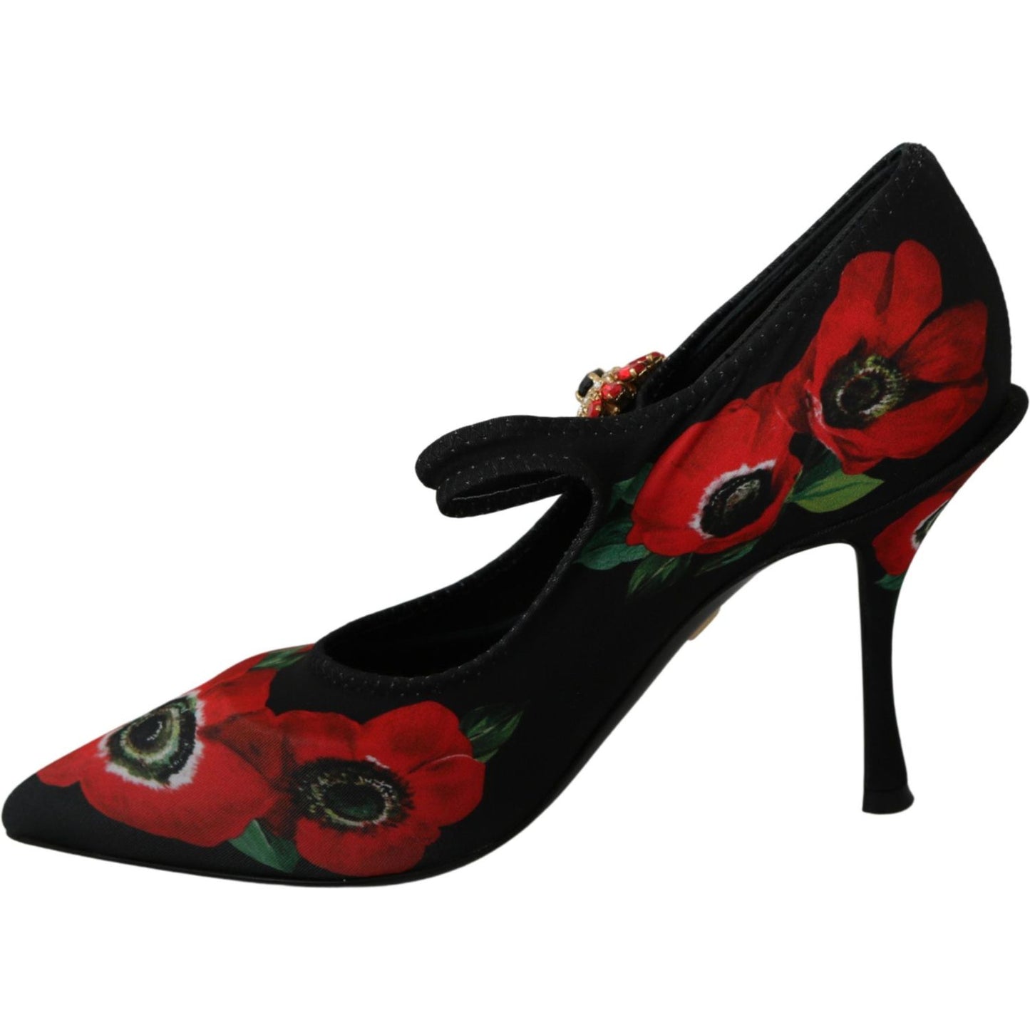 Dolce & Gabbana Black Red Floral Mary Janes Pumps Shoes
