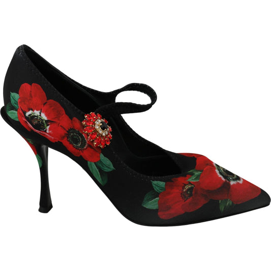 Floral Mary Janes Pumps with Crystal Detail