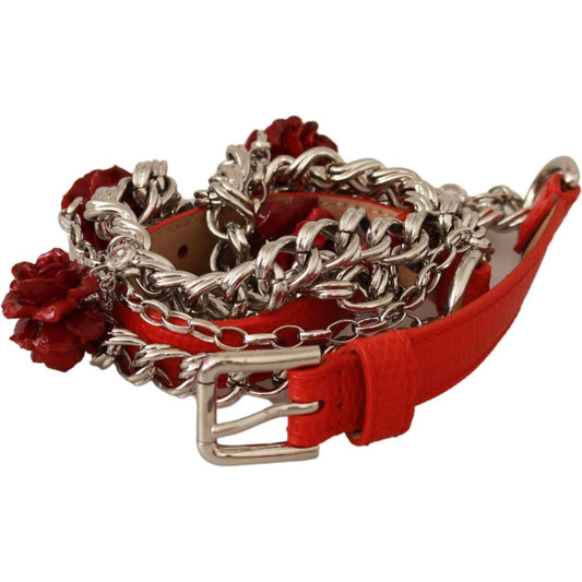 Elegant Floral Rose Waist Belt in Vibrant Red