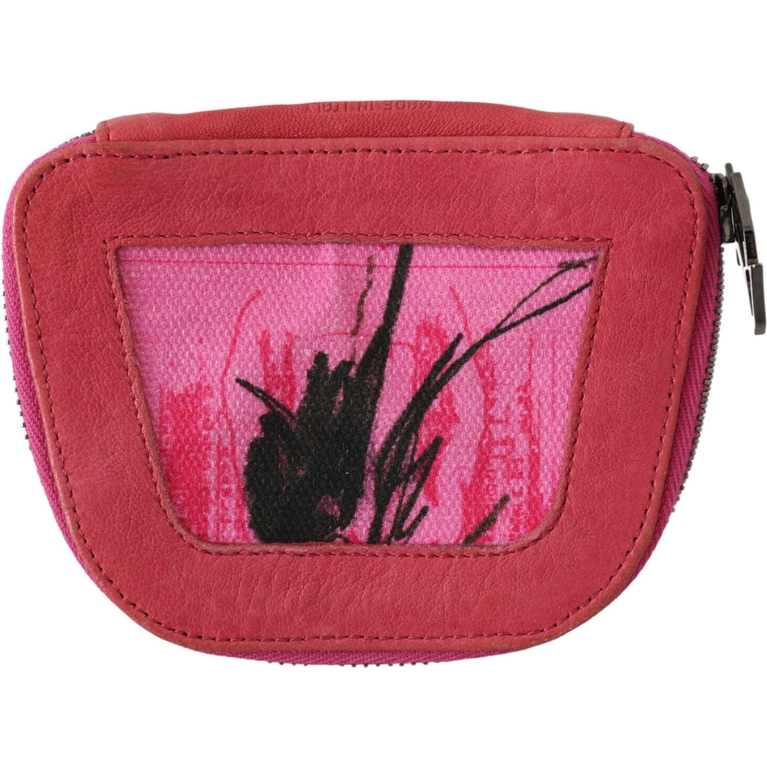 PINKO Pink Suede Printed Coin Holder Women Fabric Zippered Purse