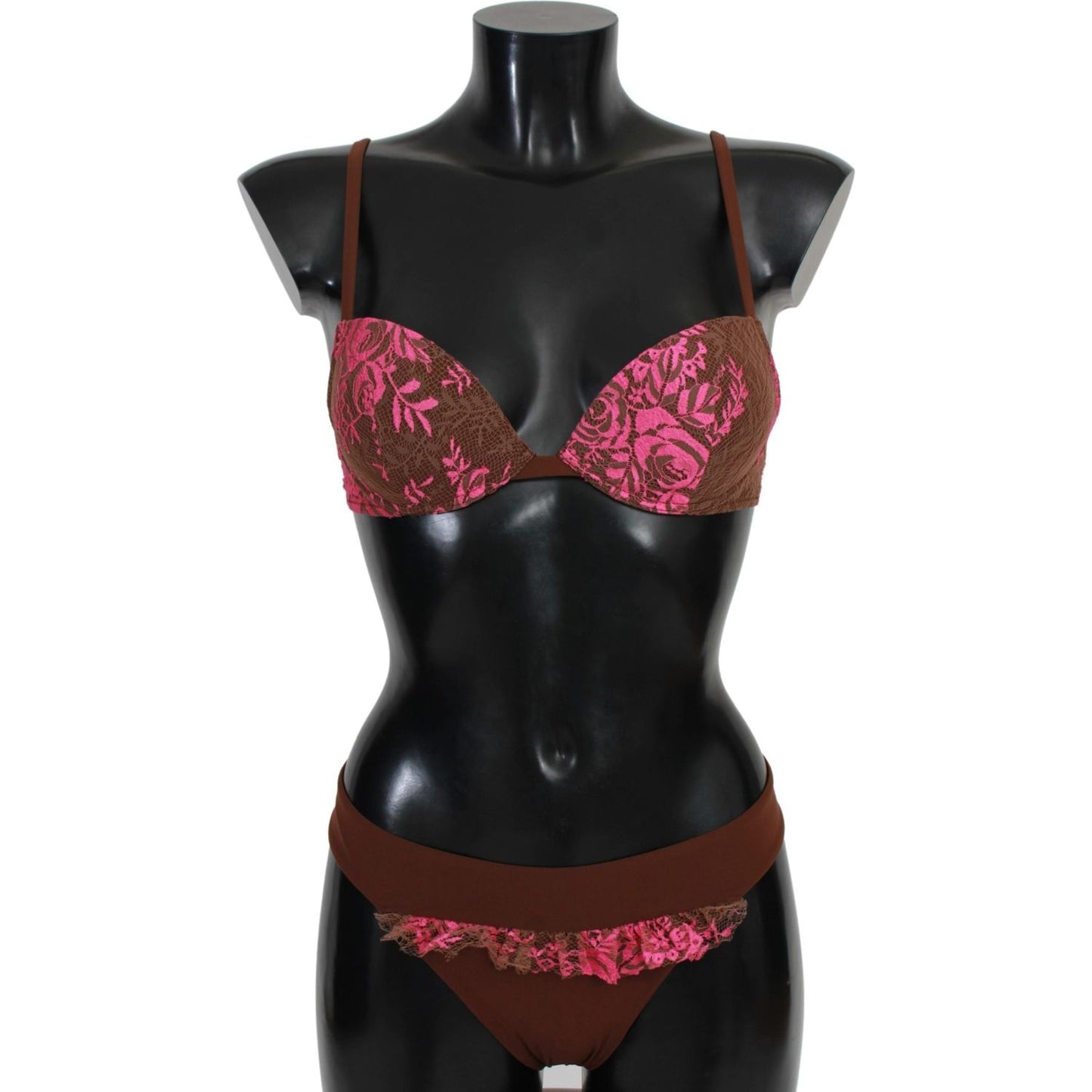 Chic Pink and Brown Two-Piece Swimsuit