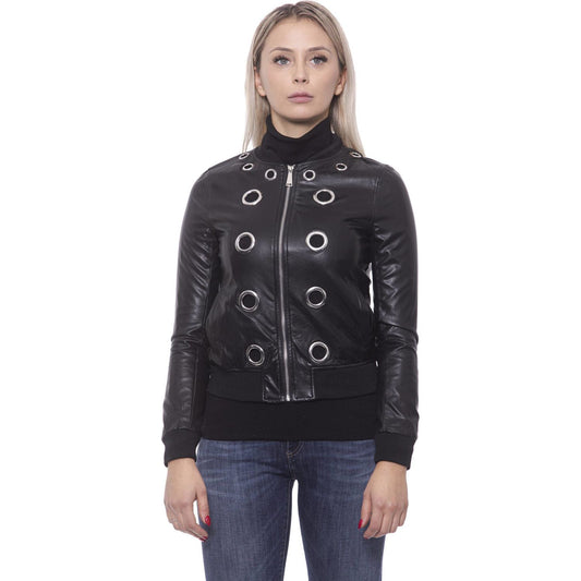 Chic Eco-Leather Studded Slim Jacket