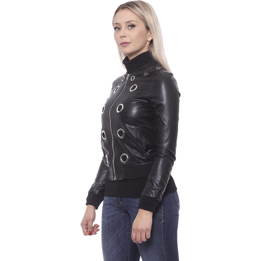 Chic Eco-Leather Studded Slim Jacket