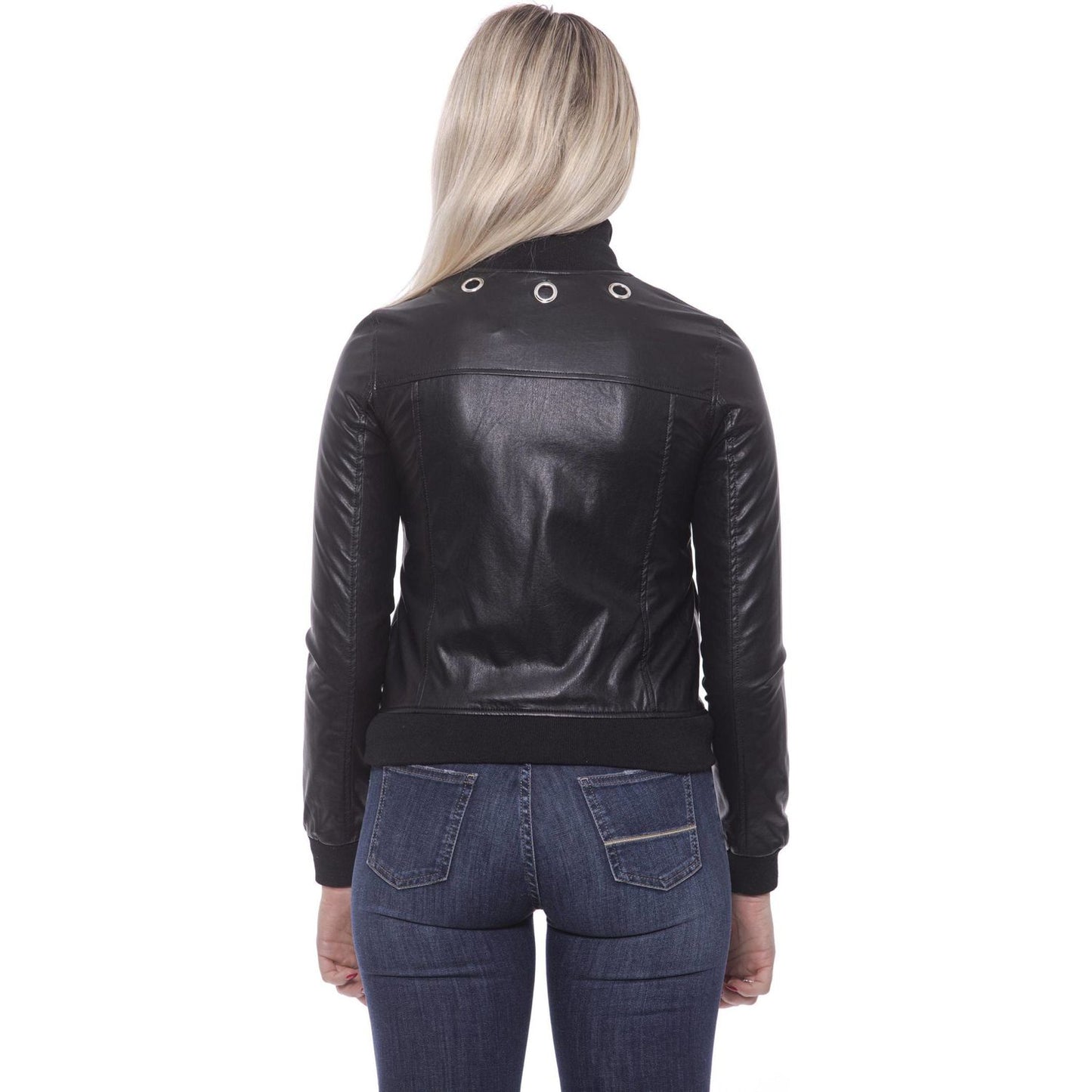 Chic Eco-Leather Studded Slim Jacket