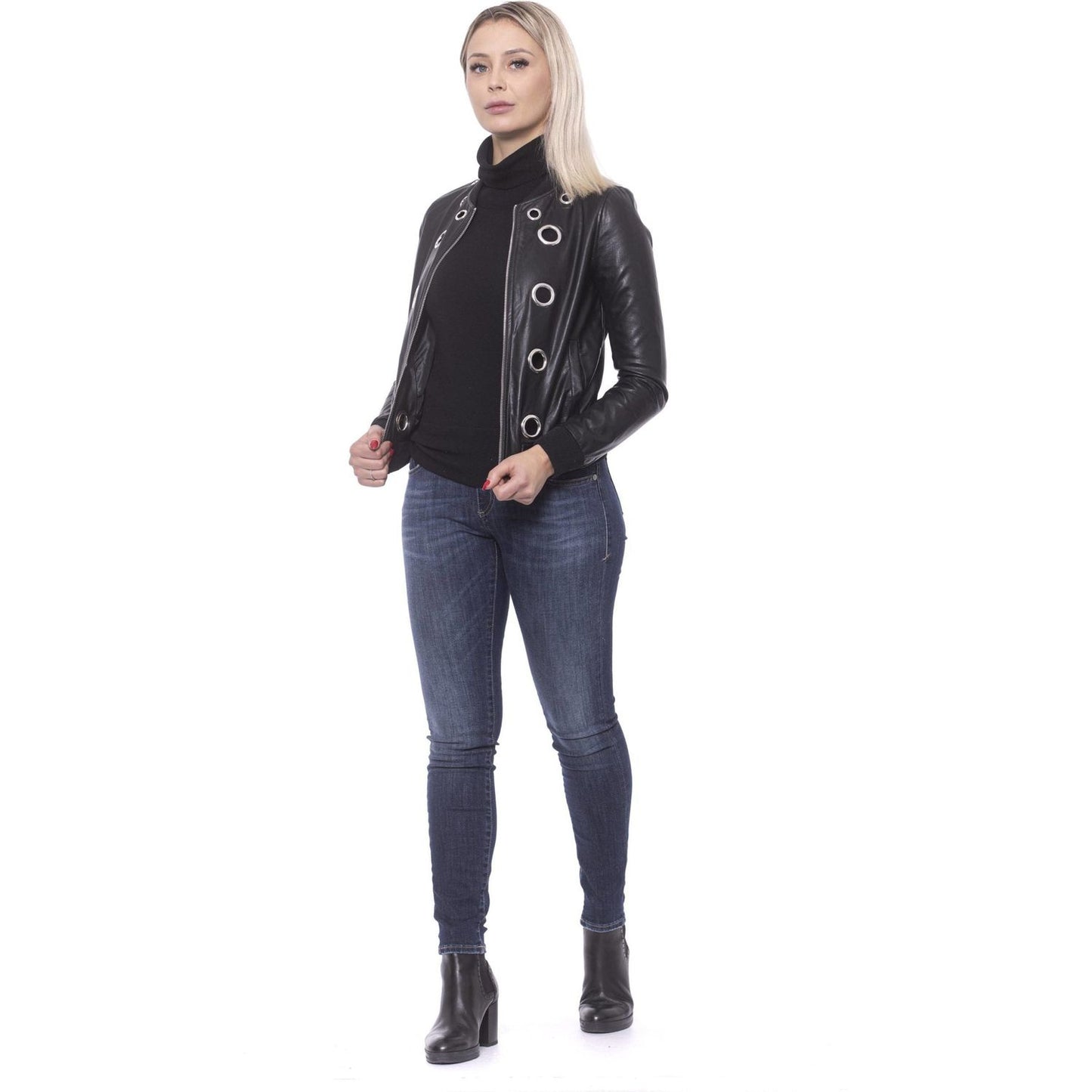 Chic Eco-Leather Studded Slim Jacket