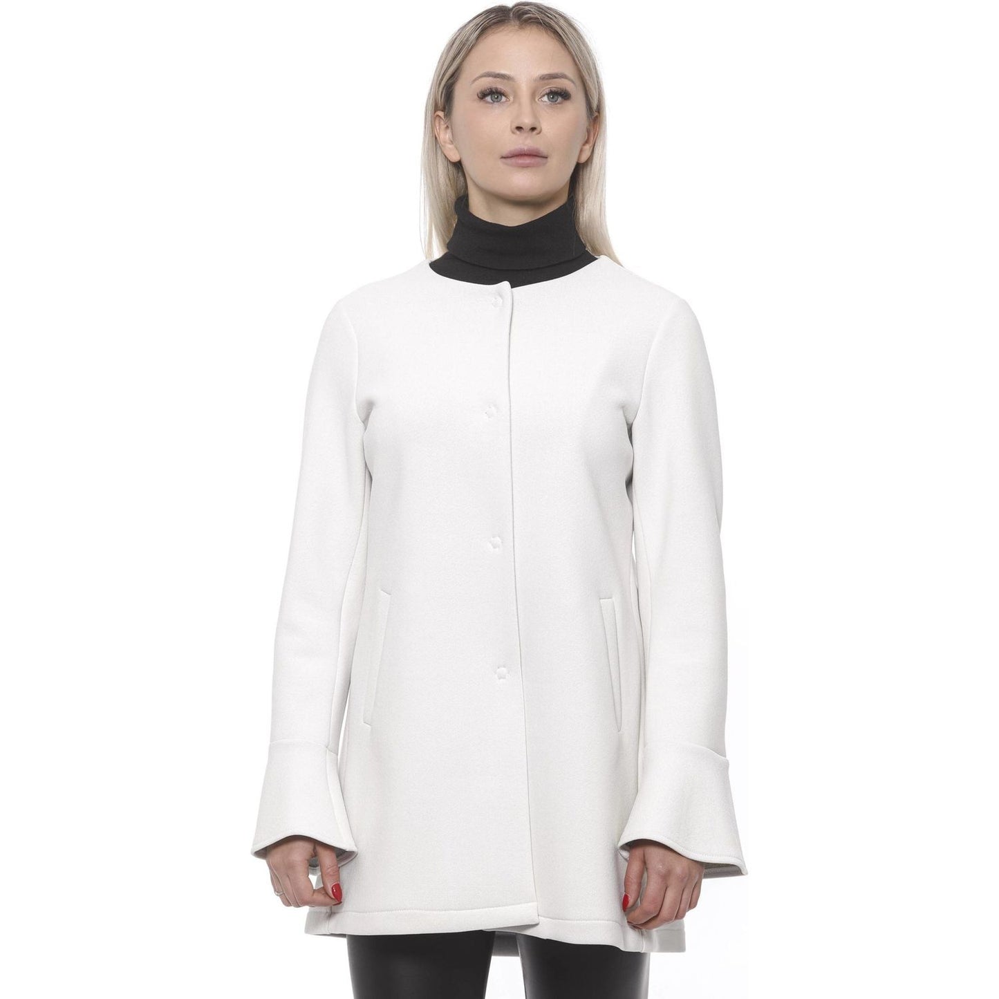 Elegant White Neoprene Woman Coat