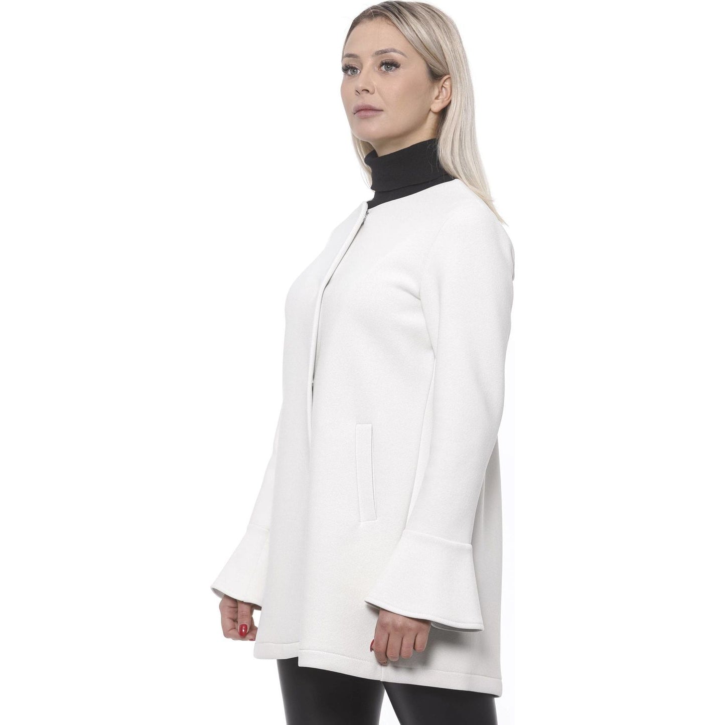 Elegant White Neoprene Woman Coat